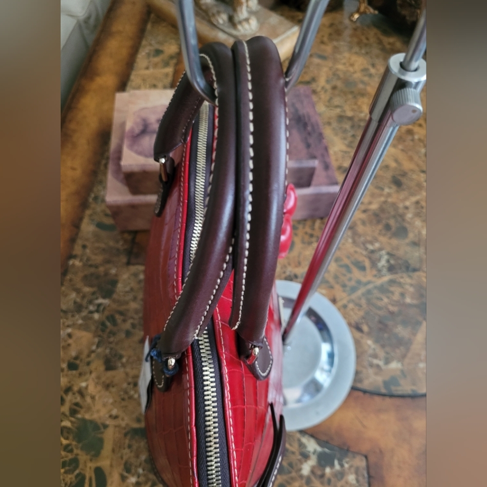Dooney & Bourke Red Croc-Embossed Leather Satchel - Picture 5 of 11